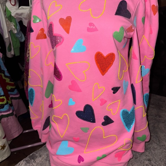 QUEEN OF SPARKLES Dresses & Skirts - Colorful Heart Patterned Pink Sweater Dress